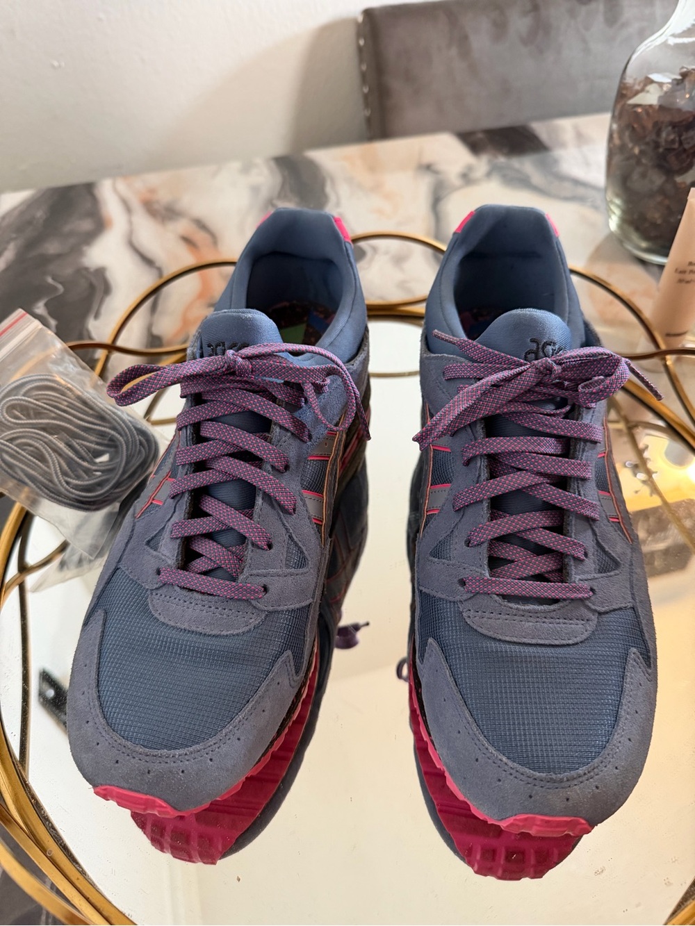 Asics Men's Slate Blue Sneakers with Pink Accents